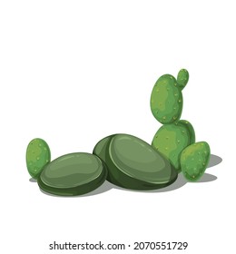 Stone with cactus, boulders vector illustration.