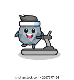 stone cartoon character walking on the treadmill , cute style design for t shirt, sticker, logo element