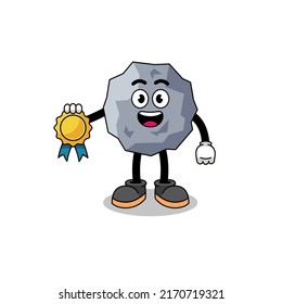 stone cartoon illustration with satisfaction guaranteed medal , character design