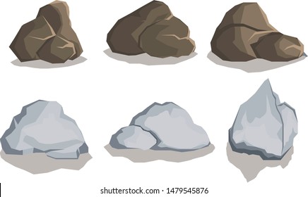 stone cartoon in isometric  flat style. Set of different boulders