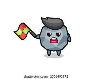 stone cartoon as the line judge hold the flag up at a 45 degree angle , cute style design for t shirt, sticker, logo element