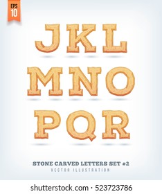 Stone carved letters, numbers and typeface symbols. Vector illustration.