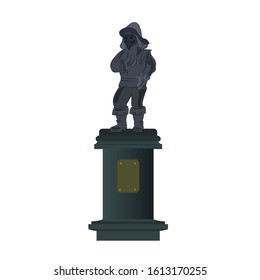 Stone or cast-iron statue on a pedestal in the medieval style. Monument or sculpture to be placed in the city square or near the town hall. Vector illustration isolated on white background.