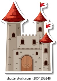 Stone castle and fortress cartoon sticker illustration