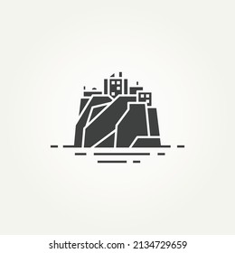 stone castle logo icon template vector illustration design. dunnottar castle in Scotland on a rock above the sea