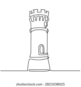 Stone Castle One Continuous Line Drawing - Minimalist Medieval Vector Illustration