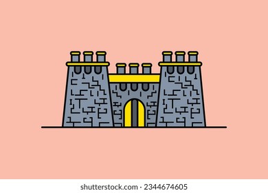 Ilustración vectorial del edificio de la Torre del Castillo de Piedra. Creación del concepto de icono de objeto Landmark. Resumen del diseño vectorial de la torre del castillo.