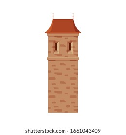 Stone Castle Tower, Part of Medieval Ancient Fortress or Stronghold Vector Illustration