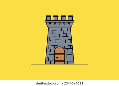Ilustración vectorial de la Torre del Castillo de Piedra. Creación del concepto de icono de objeto Landmark. Plantilla de diseño de vector de castillo abstracto.