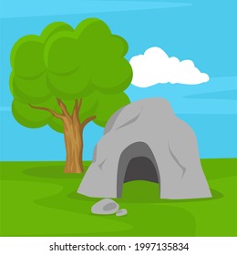 stone cave in the jungle background vector illustration