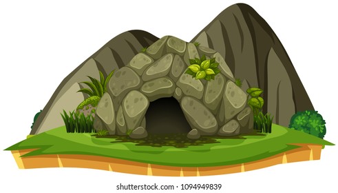 Eine Steinhöhle auf weißem Hintergrund - Vektorgrafik