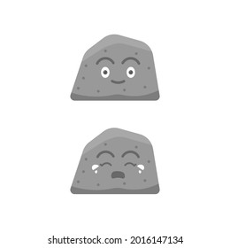 stone character illustration. illustration of a rock that is crying and happy or smiling. emojis and stickers. flat cartoon style. vector design