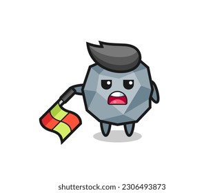 stone character as line judge hold the flag down at a 45 degree angle , cute style design for t shirt, sticker, logo element