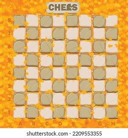 Stone chessboard on a background of autumn leaves. Vector 2D game chess online.
