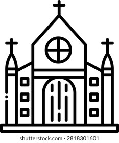 Stone church building featuring arched windows and a cross. This religious architecture illustrates medieval christianity and village community centers. Excellent for historical religious studies and medieval town mapping.