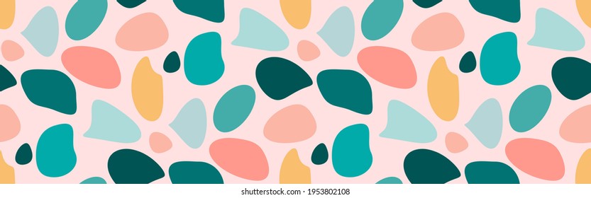 Stone colorful pebble seamless pattern. Vector illustration summer positive background. Colorful modern trendy season sea ocean mosaic backdrop in pastel colors