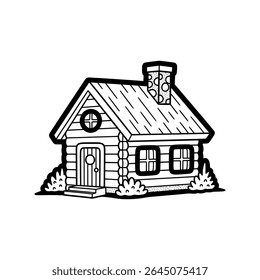 Stone cottage house with chimney and classic rural charm – Vector Illustration
