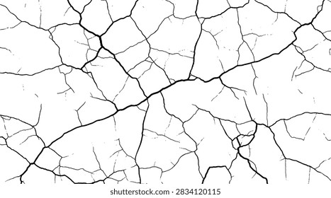 Stone Cracks Vector featuring natural branching fractures with irregular intersections, varied crack lengths, uneven thickness, and organic fracture paths. The balanced crack network creates an authentic hard-surface appearance with areas of concentrated cracking and open space. Ideal for posters, apparel, branding, typography, packaging, album artwork, editorial design, game graphics, and print projects.
