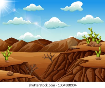 Stone desert landscape with cactus