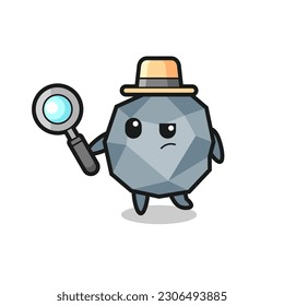 personaje de detective de piedra está analizando un caso, diseño de estilo lindo para camiseta, pegatina, elemento logo