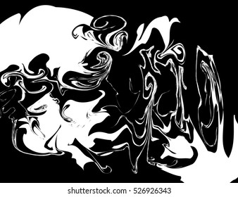Stone digital texture, marbling ink strains on black background.