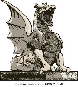 Stone dragon and gargoyle  mythical stone creature. Vector illustration