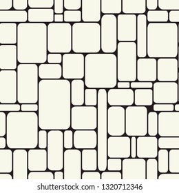 Stone endless structure. Rectangles with rounded edges monochrome background. Poster of wall construction. Vector seamless pattern.