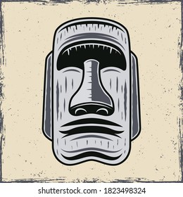 Steinseite der Osterinsel-Moai-Statue Vektorgrafik im Vintage-Stil auf weißem Hintergrund mit Grunge-Texturen