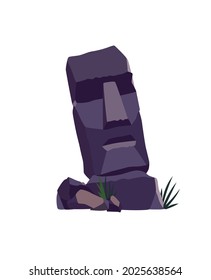 Stone face on easter island. Ancient moai statue. Famous travel symbol. Tourism and vacation tropical object. Stone idol