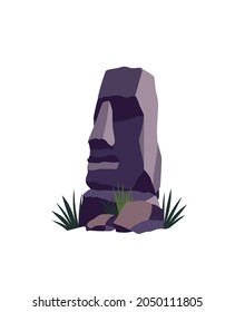 Stone face on easter island. Ancient moai statue. Famous travel symbol. Tourism and vacation tropical object. Stone idol