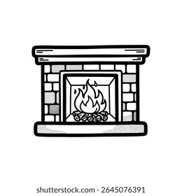 Stone fireplace with burning fire for cozy home and cabin atmosphere – Vector Illustration