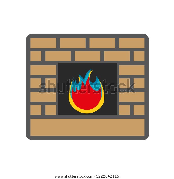 Stone Fireplace Fire Flat Design Royalty Free Stock Image