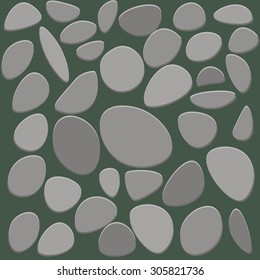 Stone floor tile on white background. Grey pebble pattern