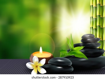 Stone, flower and bamboo background. vector