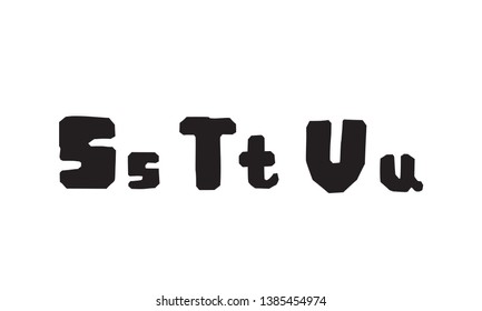 Stone font, hand drawn alphabet. Set of graphic letters.  Vector stu