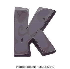 Stone font and rock typeface letter K of cartoon rocky mountain ABC and English alphabet. Stone font letter K of boulder with cracks for stone age typography of lithic edgy concrete rock typeface