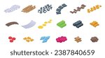 Stone footpath icons set isometric vector. Yard house. Forest old nature
