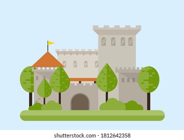 Stone fortress. Flat style vector illustration isolated on white background