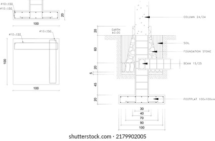 stone foundation sketch   footplate and notation   dimensions