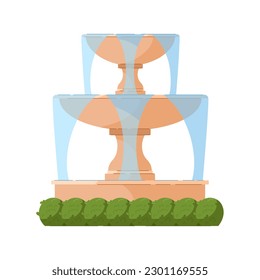 Stone fountain with jets of water on a white background. Street decoration, architecture vector illustration, garden and park decor.