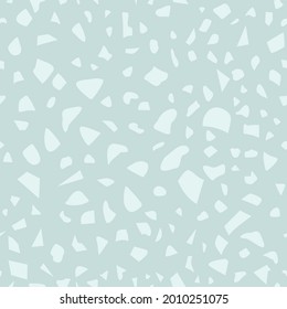 Stone fragments of turquoise color. Terrazzo flooring seamless pattern. Abstract textured background with broken small tile chips. Vector illustration.