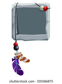 stone frame with feathers and beads