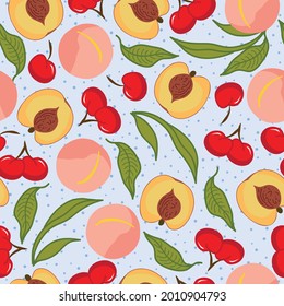 Stone fruit mix vector seamless pattern design