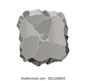 Stone game element. Cartoon rock ui element for game design isolated on white. Rock interface buttons