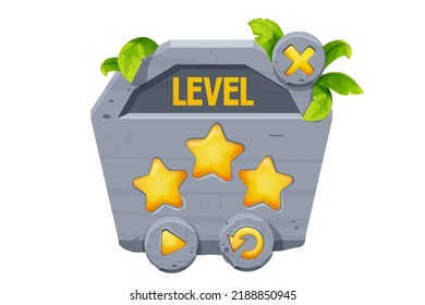 Stone Game Level Win Menu Template Textured Comic In Cartoon Style Isolated On White Background. Ui Game Asset, Interface Design.