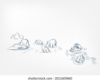 stone garden vector ink illustration sketch japanese chinese style line art design view
