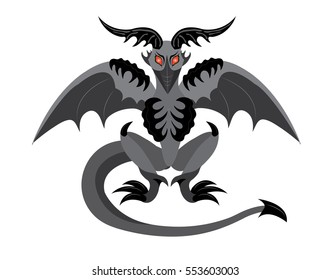 The stone gargoyle sits and looks in a distance