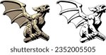stone gargoyle with webbed wings looking up at the sky