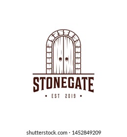 Stone Gate Logo Design Template.Vintage  Stone With Door Vector