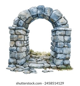 stone gate vector illustration in watercolor style